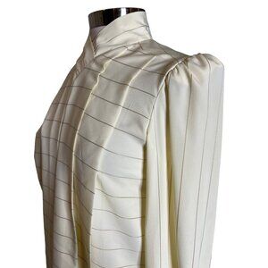Vintage nilani Ivory Button-Up Long Sleeve Blouse Pintuck Details & Striped